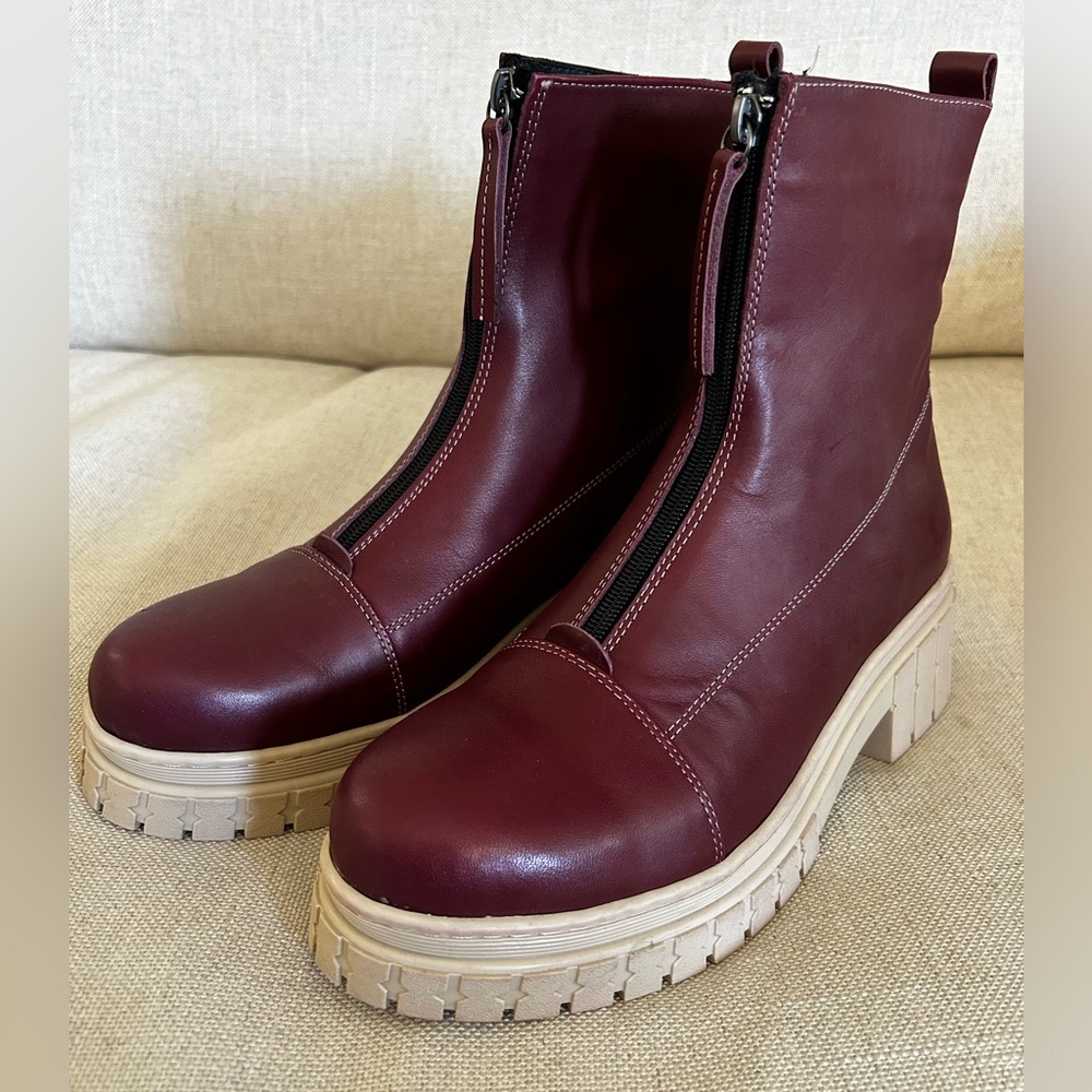 Sheridan Mia burgundy leather zip up boots